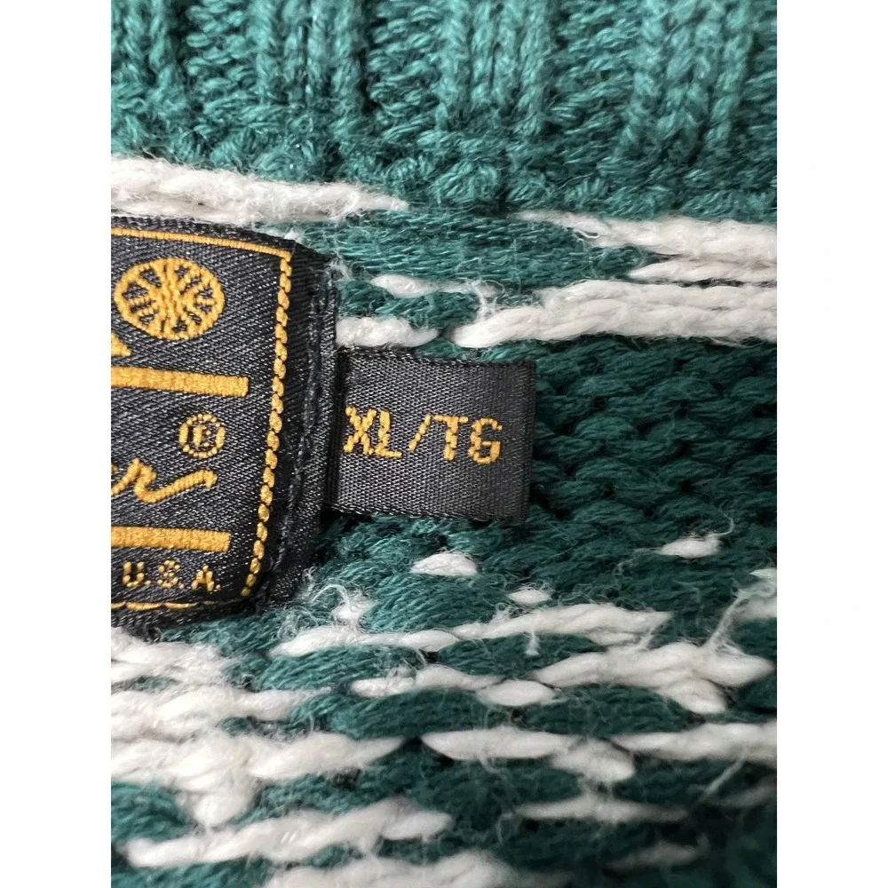 VTG EDDIE BAUER Fair Isle Sweater Green‎ XL Made in UK Cotton Crew Neck - Picture 6 of 9
